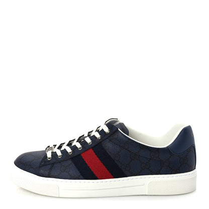 Gucci GG Supreme Monogram Web Mens New Ace Sneakers 8  Dark Blue 1 of 8