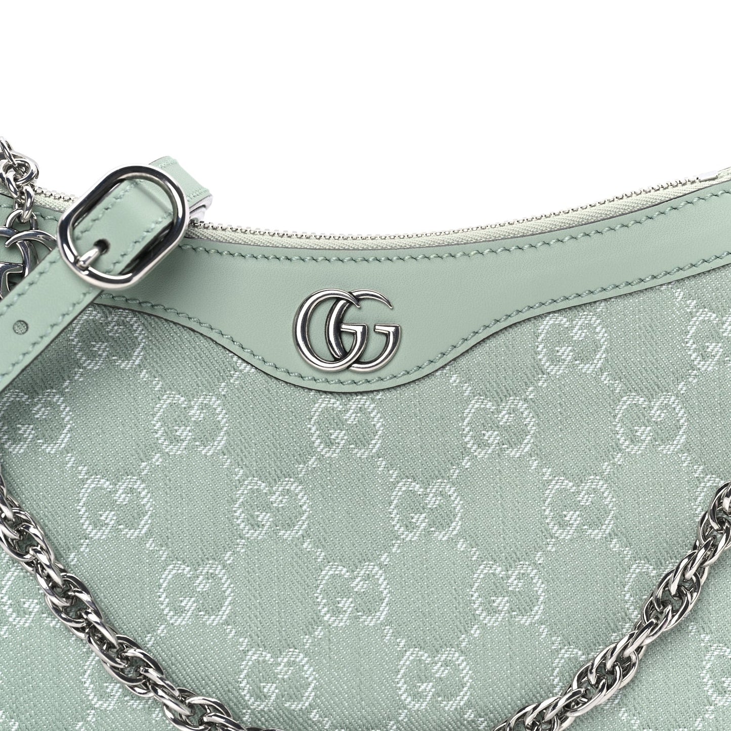 Denim GG Monogram Calfskin Small Shoulder Bag Pale Green