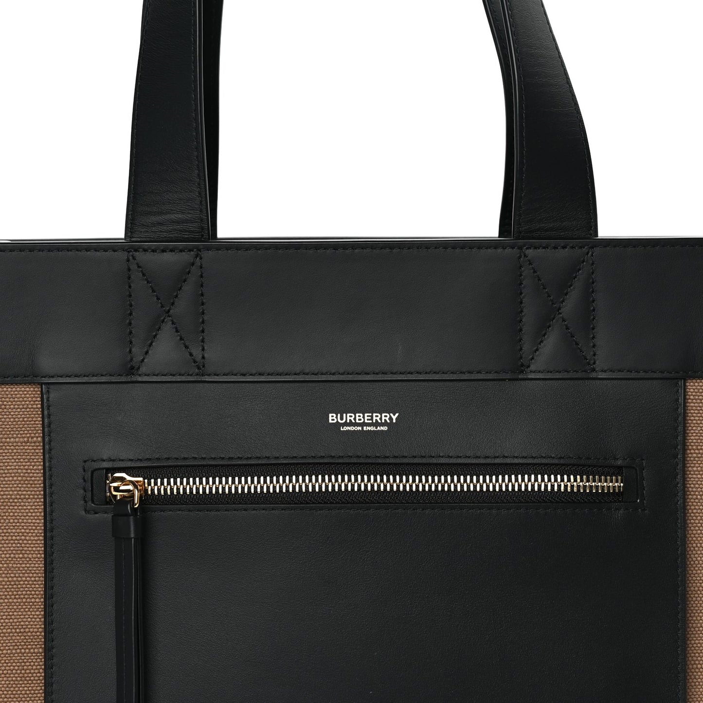 Canvas Smooth Calfskin Tote  Black Camel