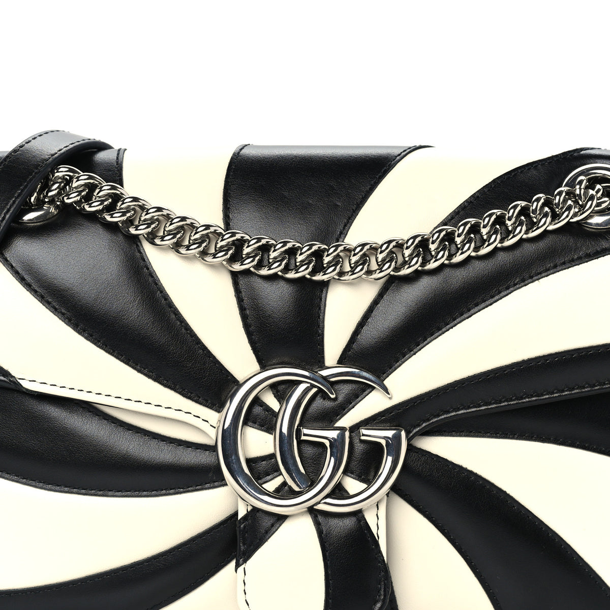 Gucci Calfskin Matelasse Medium Optical GG Marmont Shoulder Bag Black White 6 of 8