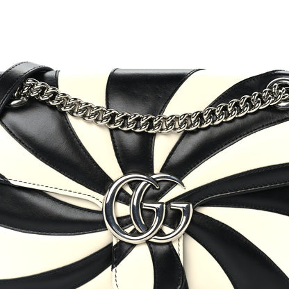 Gucci Calfskin Matelasse Medium Optical GG Marmont Shoulder Bag Black White 6 of 8