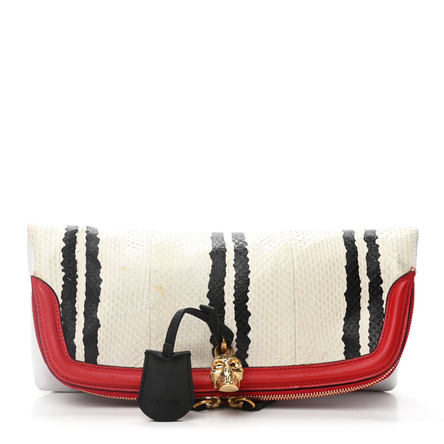 Snakeskin Padlock Skull Clutch Off White