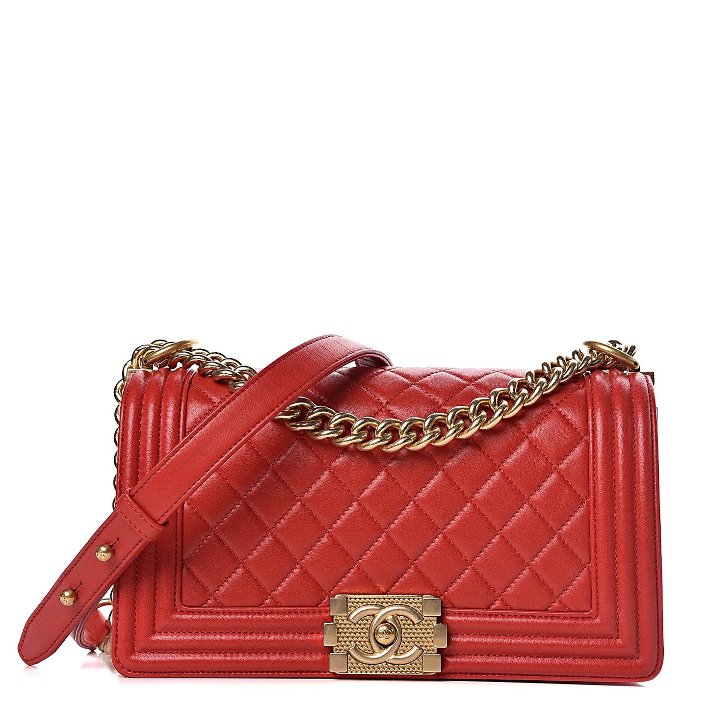 Lambskin Quilted Medium Boy Flap Red