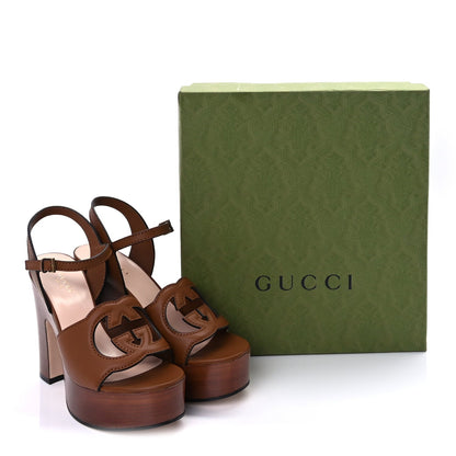 Gucci Cosmos Softy Calfskin Wooden InterLocking G Cut-Out 30/120mm Platform Sandals 37  Cuir 9 of 9
