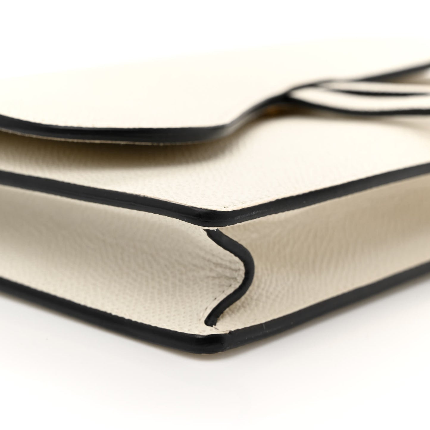 Grained Calfskin Saddle Chain Pouch Off White