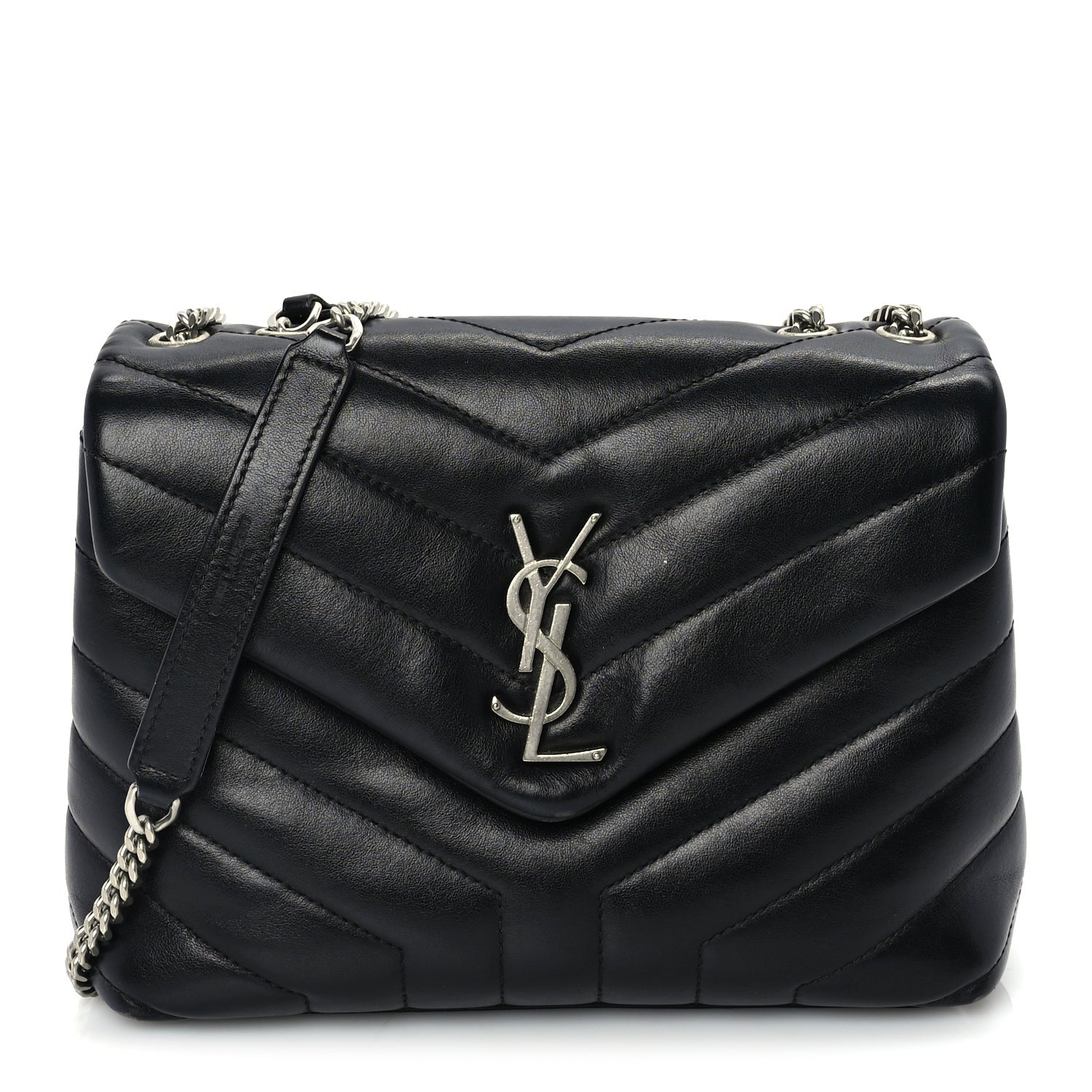 Saint Laurent Calfskin Y Quilted Monogram Small Loulou Chain Satchel Black 1 of 8