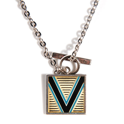 Louis Vuitton Mens Silver Geometrique V Toggle Necklace Turquoise 3 of 7