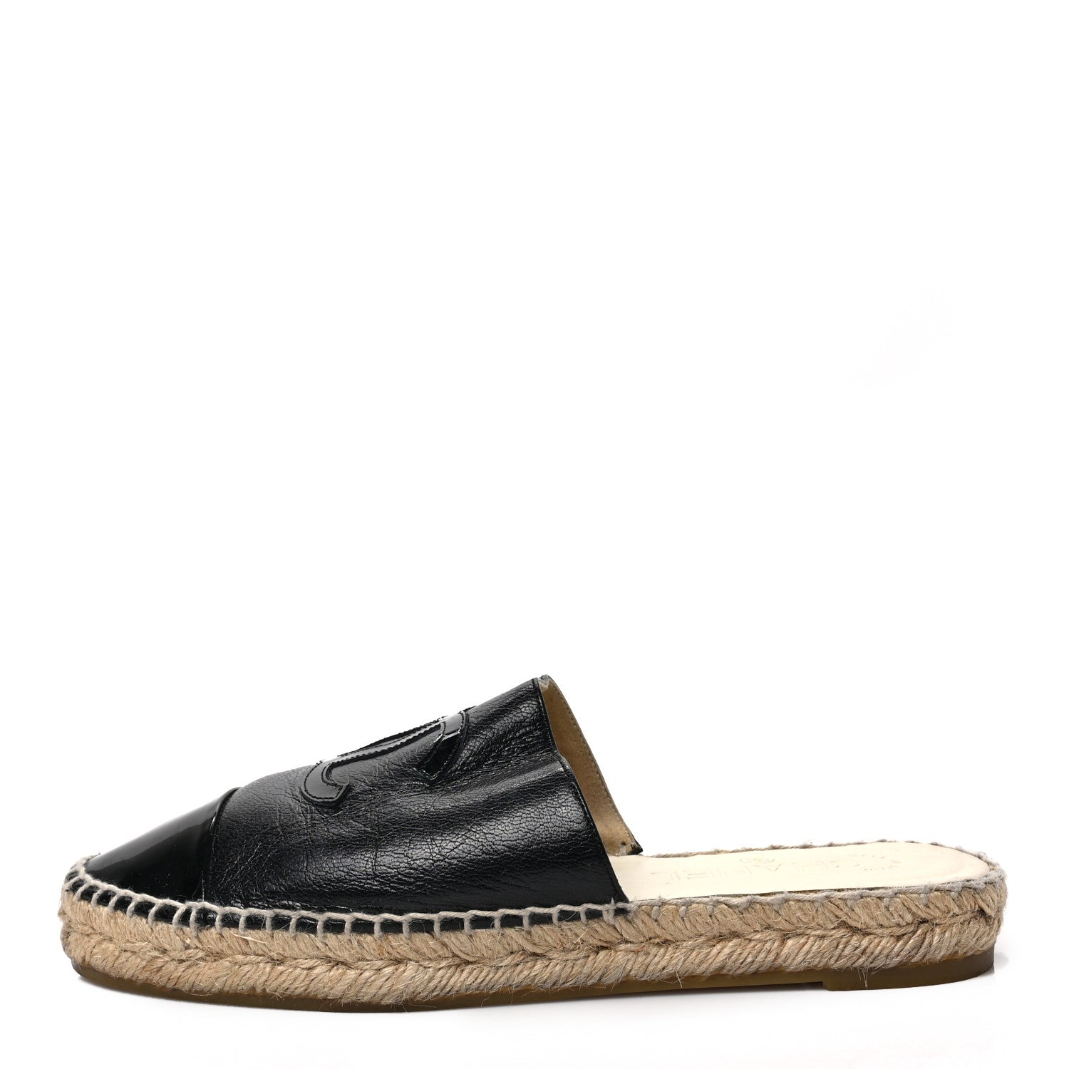 Chanel Goatskin Patent CC Espadrille Mules 37 Black 1 of 8