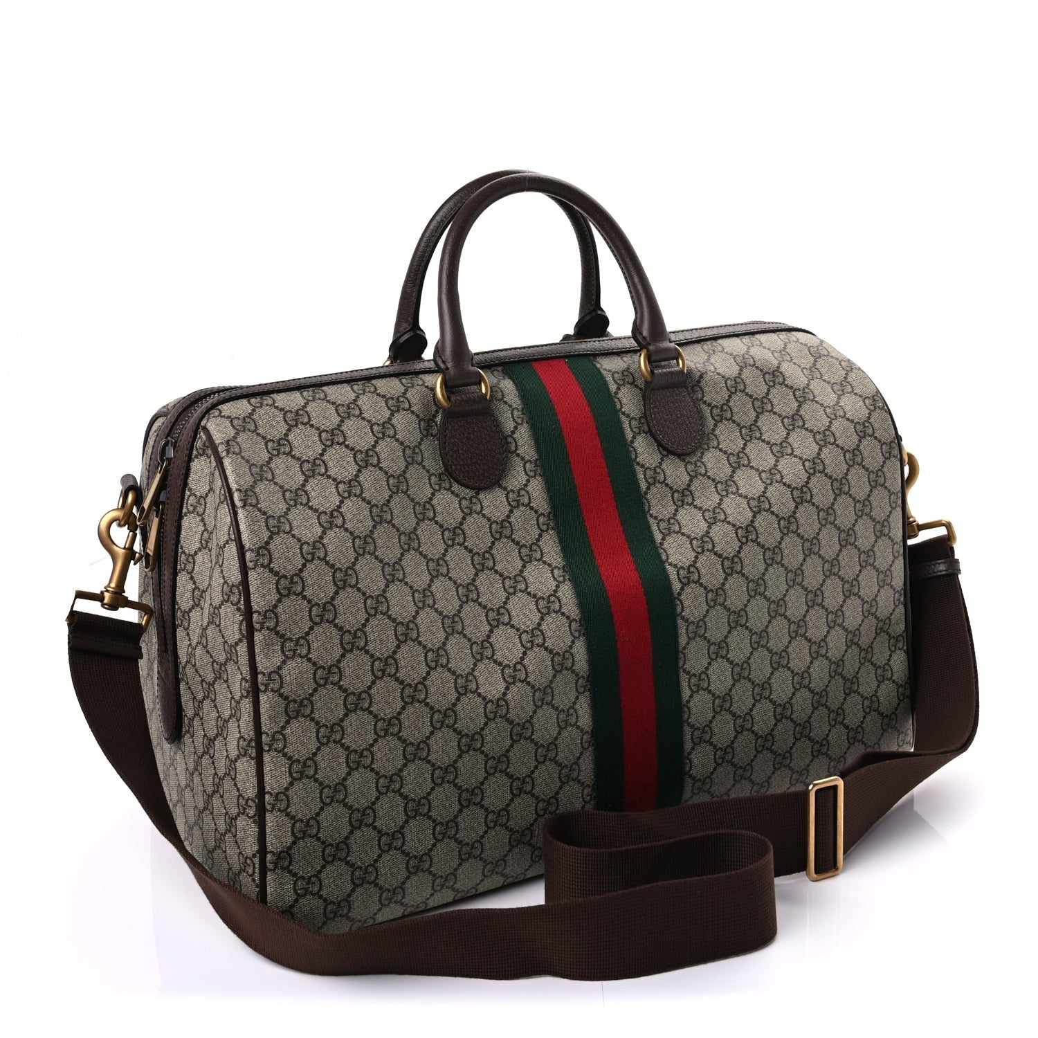 Gucci GG Supreme Monogram Textured Dollar Calfskin Web Medium Ophidia Carry-On Duffle Bag Beige Ebony New Acero 2 of 8