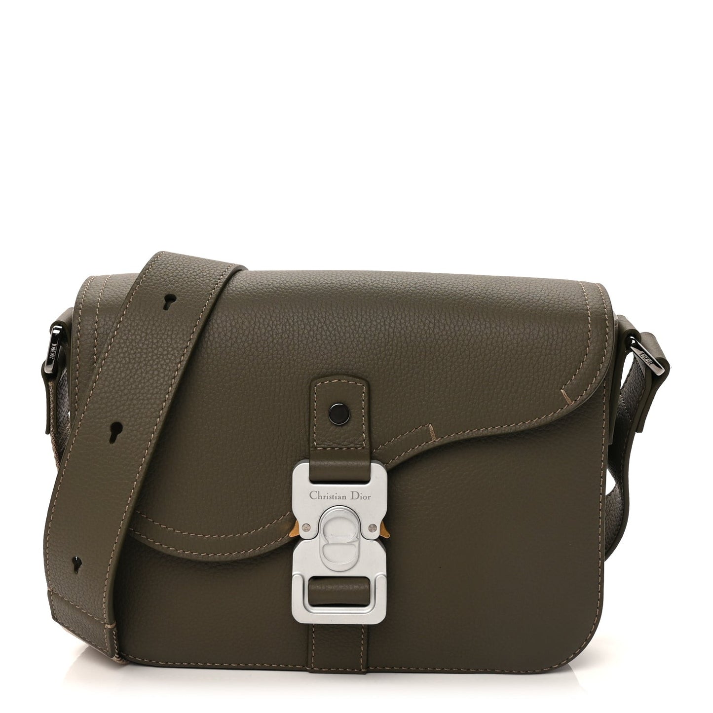 Grained Calfskin Small Saddle Messenger Bag Green