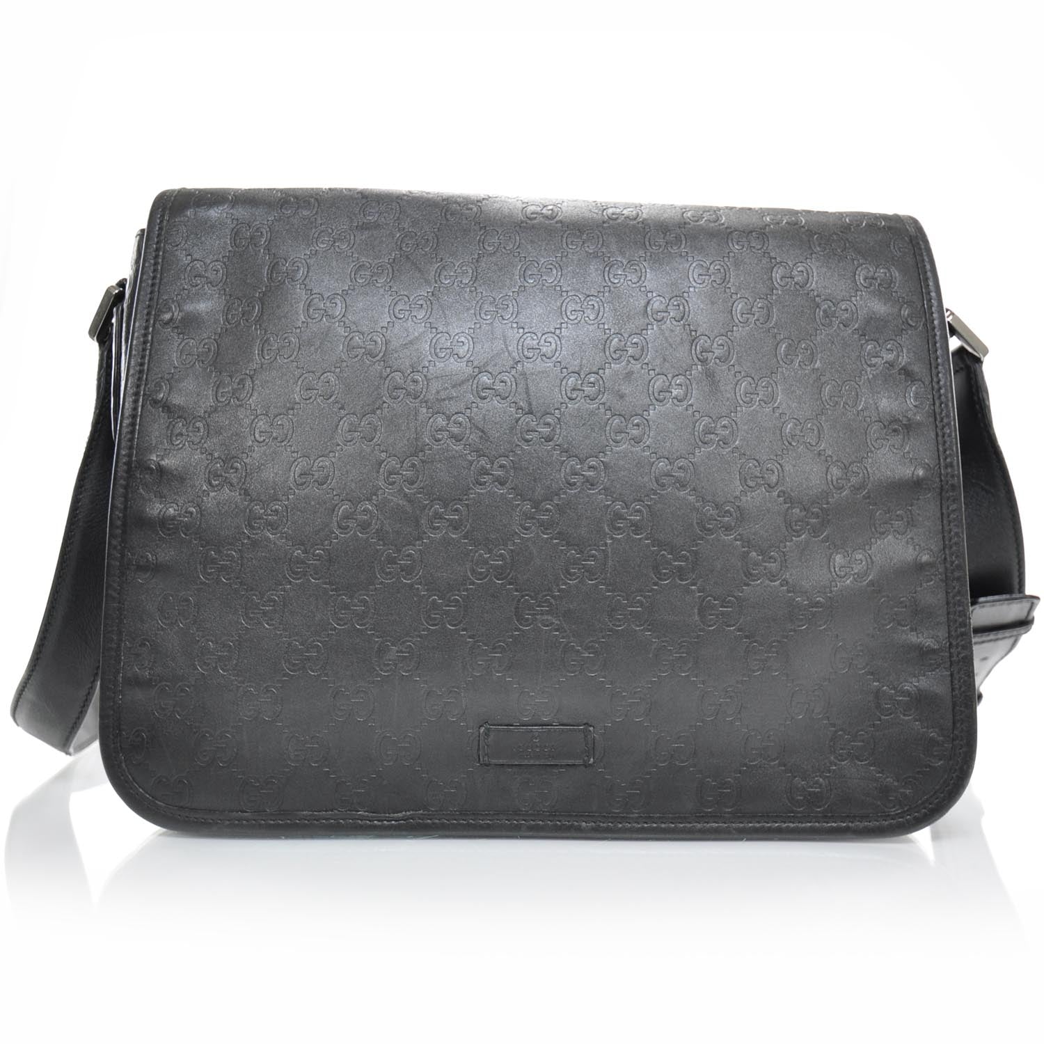 Gucci Guccissima Flap Messenger Bag Black 1 of 10