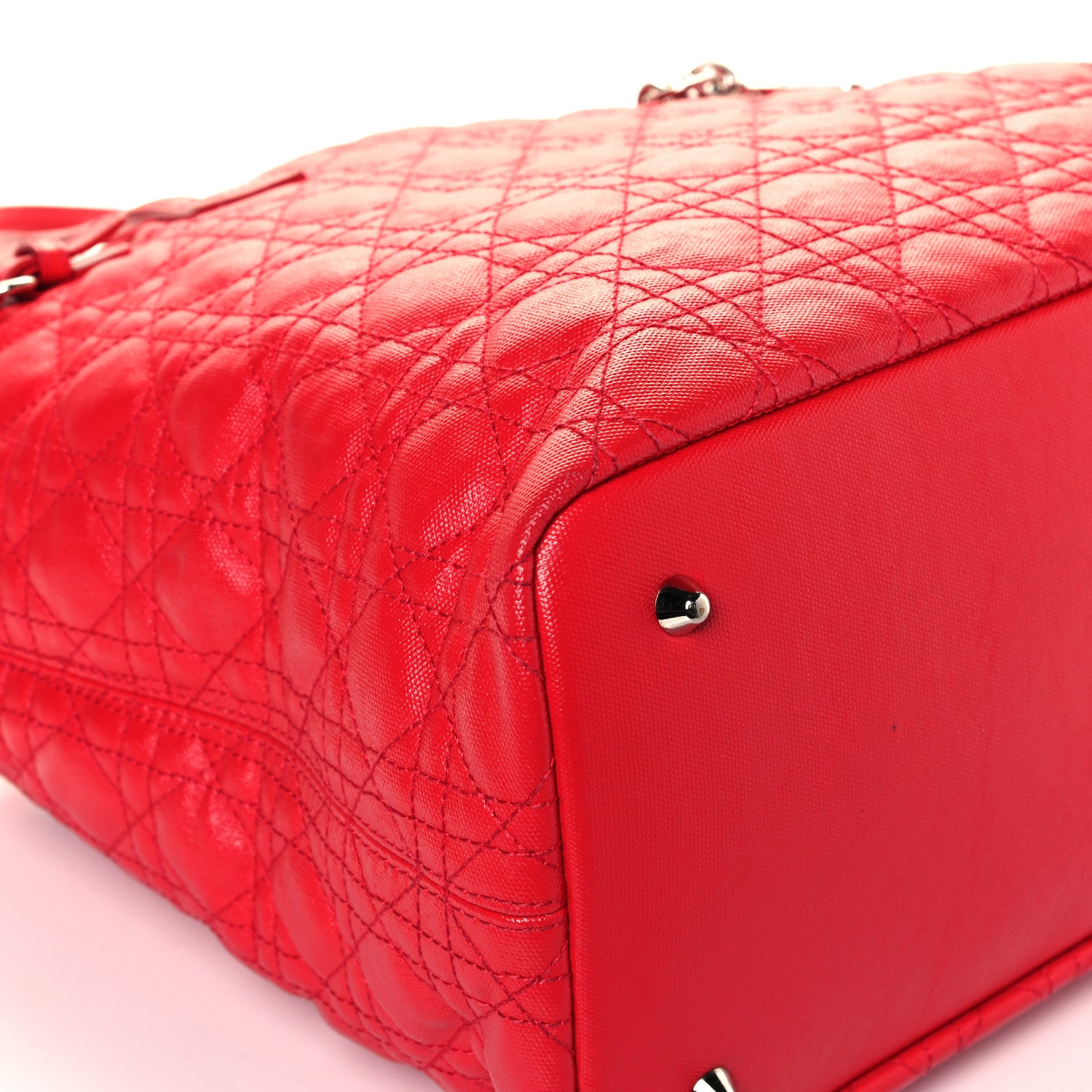Christian Dior Coated Canvas Cannage Large Panarea Tote Red 7 of 11