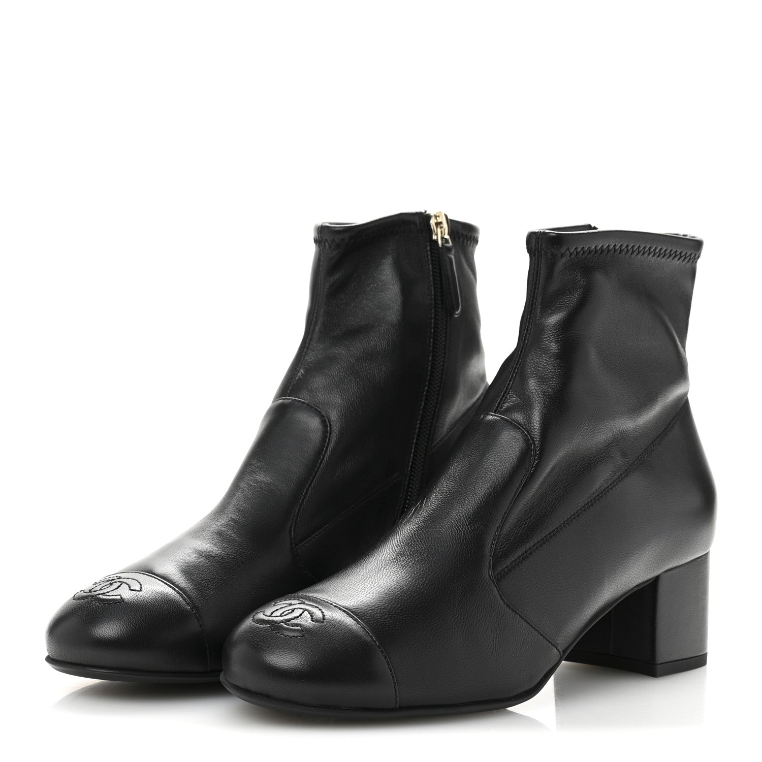 Chanel Stretch Lambskin Cap Toe CC Short Boots 38.5 Black 4 of 9