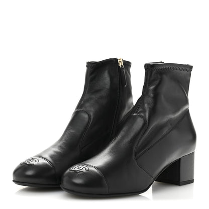 Chanel Stretch Lambskin Cap Toe CC Short Boots 38.5 Black 4 of 9
