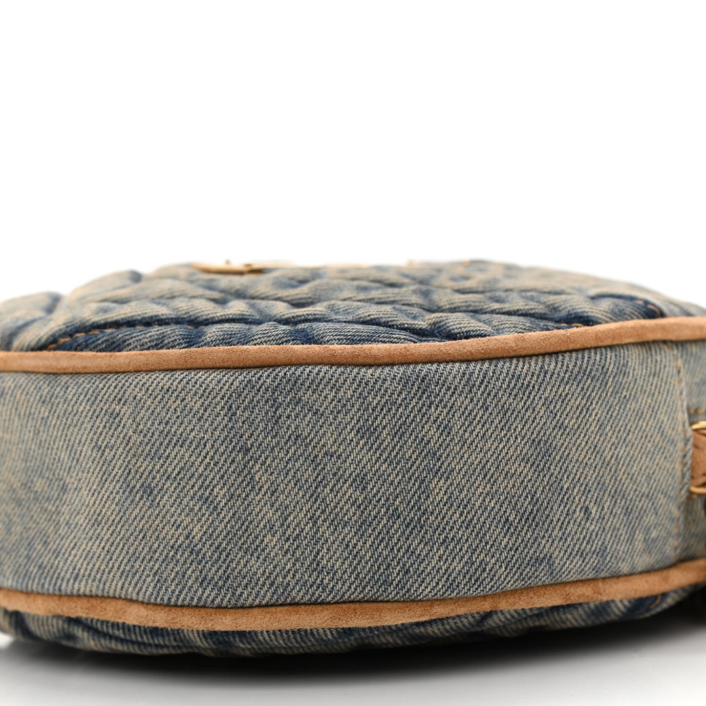 Denim Quilted Monogram Round Crossbody Bag Rodeo Blue