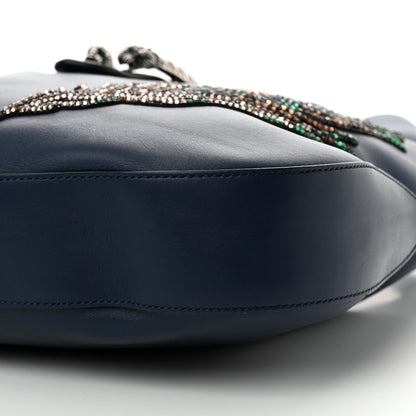 Gucci Calfskin Crystal Feather Embroidered Large Dionysus Hobo Dark Blue 10 of 14