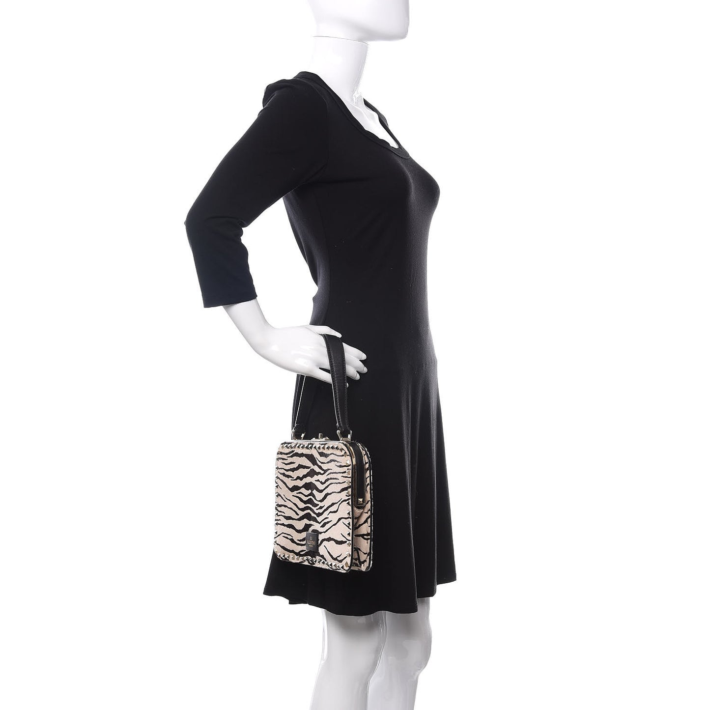 Pony Hair Zebra Rockstud Frame Bag Black Ivory