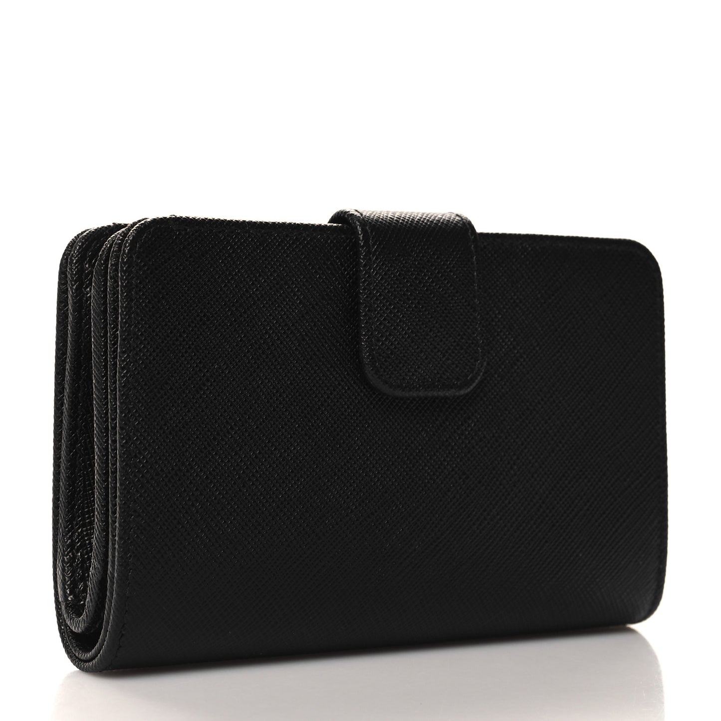 Saffiano Metal Compact Zip Around Wallet Black