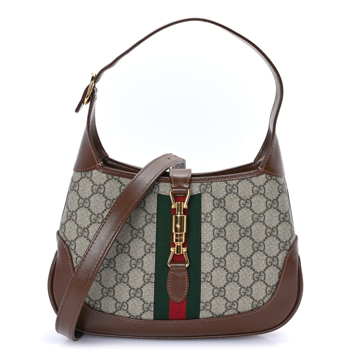 Gucci GG Supreme Monogram Azalea Calfskin Web Small Jackie 1961 Hobo Beige Ebony Brown Sugar 1 of 7