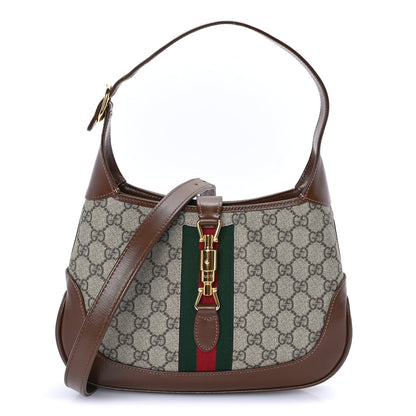 Gucci GG Supreme Monogram Azalea Calfskin Web Small Jackie 1961 Hobo Beige Ebony Brown Sugar 1 of 7
