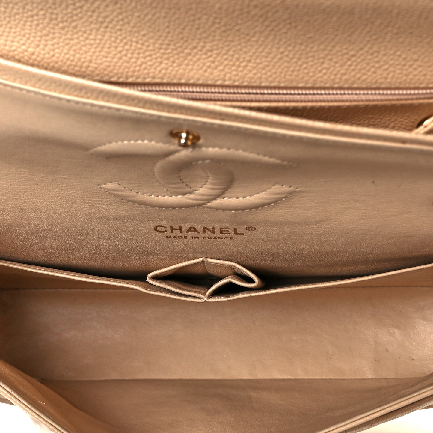 Caviar Quilted Medium Double Flap Beige Clair