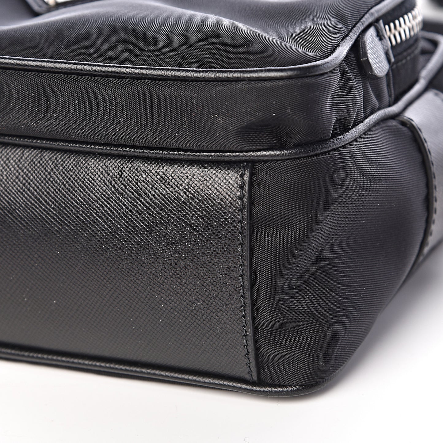 Nylon Saffiano Vela Double Zip Crossbody Bag Black