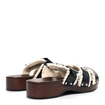 Hermes Glazed Nappa Shearling Womens Kos Clog 40 Black Ecru 5 of 10