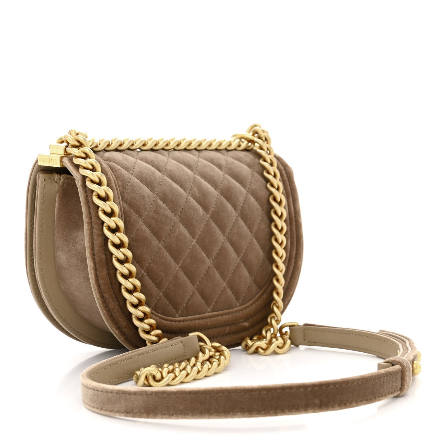 Velvet Quilted Small Boy Messenger Bag Beige