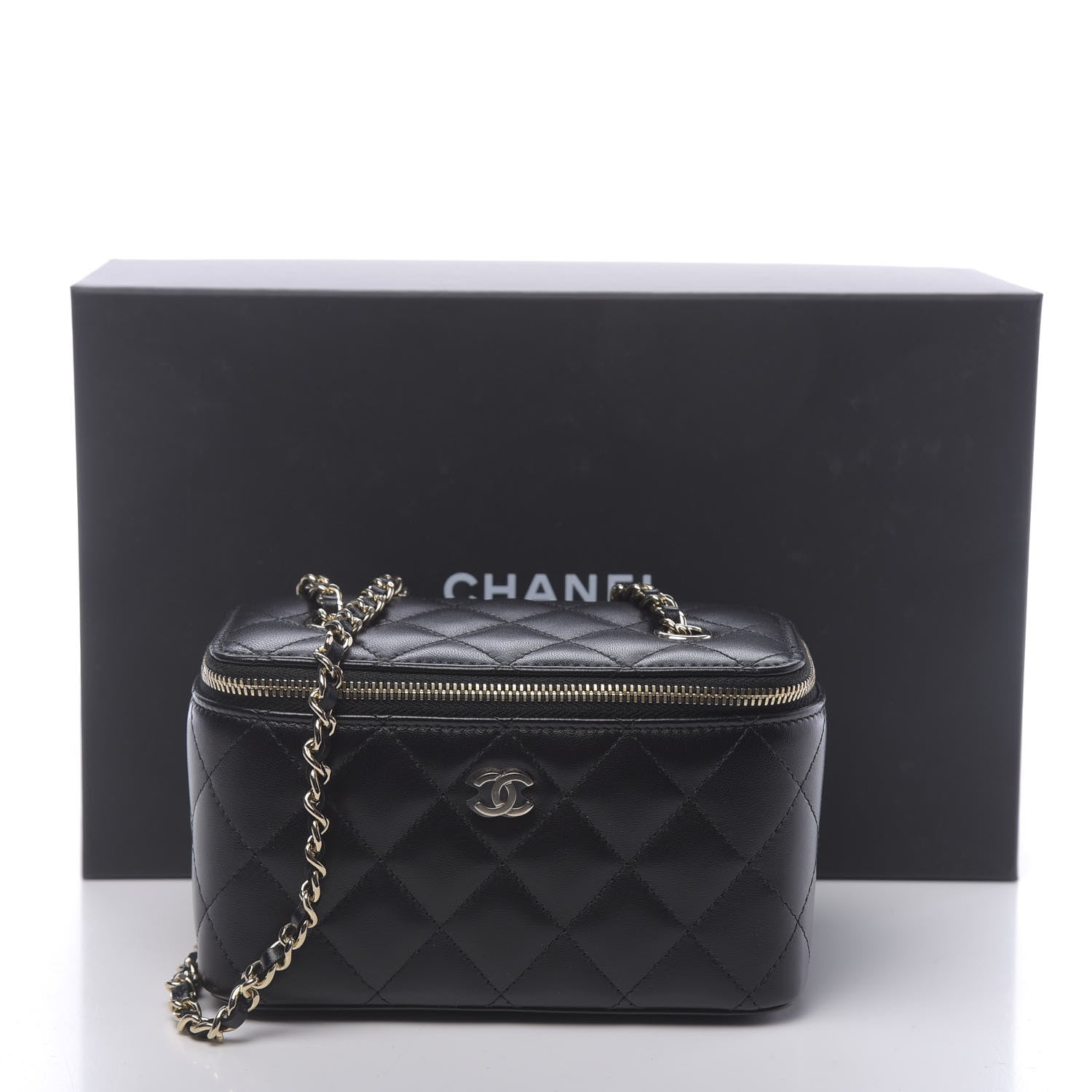 Chanel Lambskin Quilted Small Vanity Case With Chain Black 11 of 11