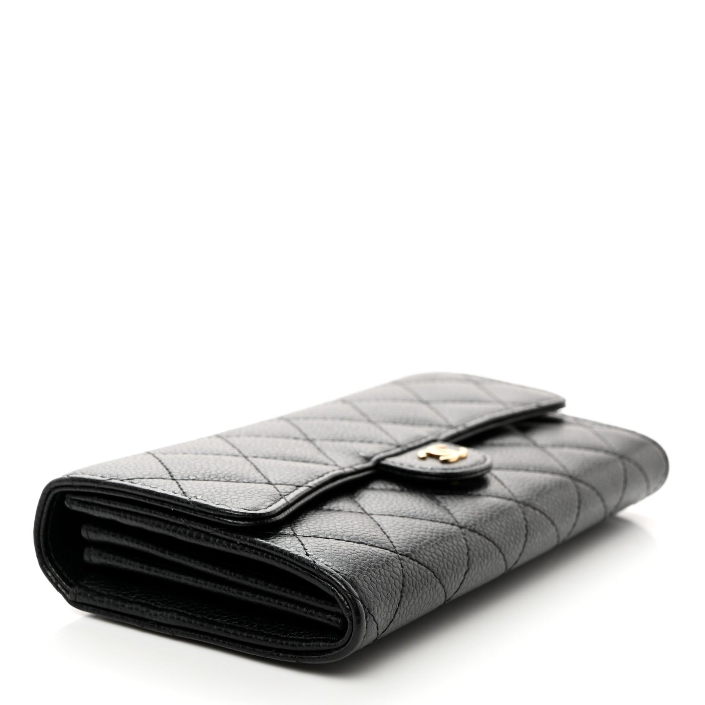 Caviar Quilted Large Gusset Flap Wallet Black