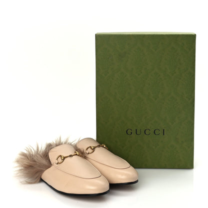 Gucci Calfskin Fur Womens Princetown Slippers 38 Beige 9 of 9