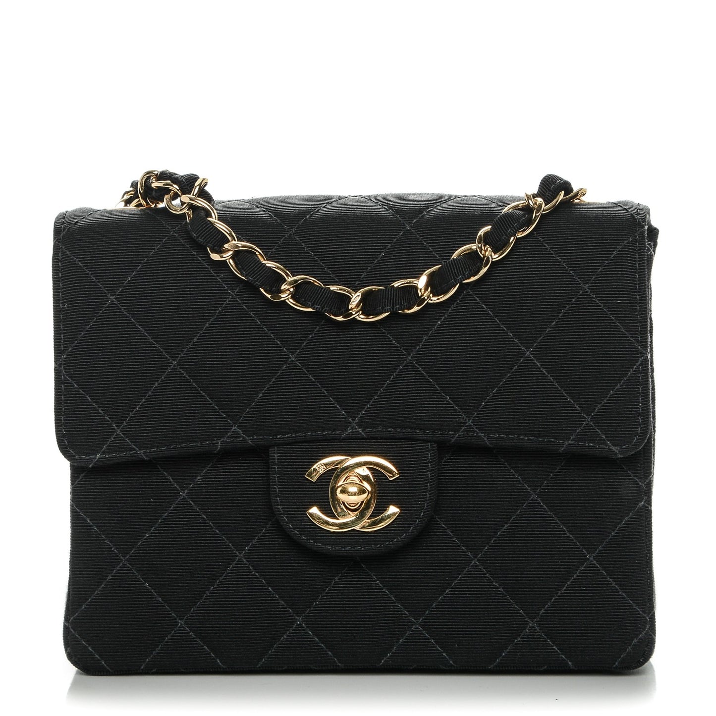 Grosgrain Quilted Mini Square Flap Black