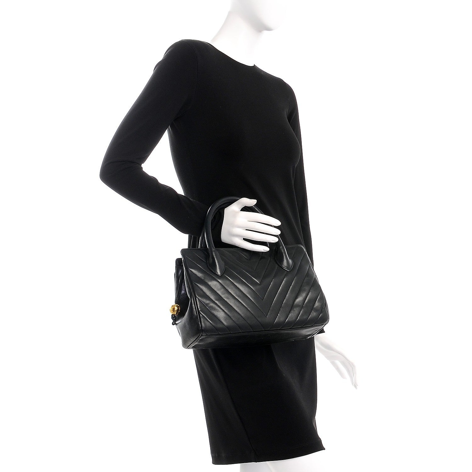 Chanel Lambskin Chevron Top Handle Bag Black 2 of 8