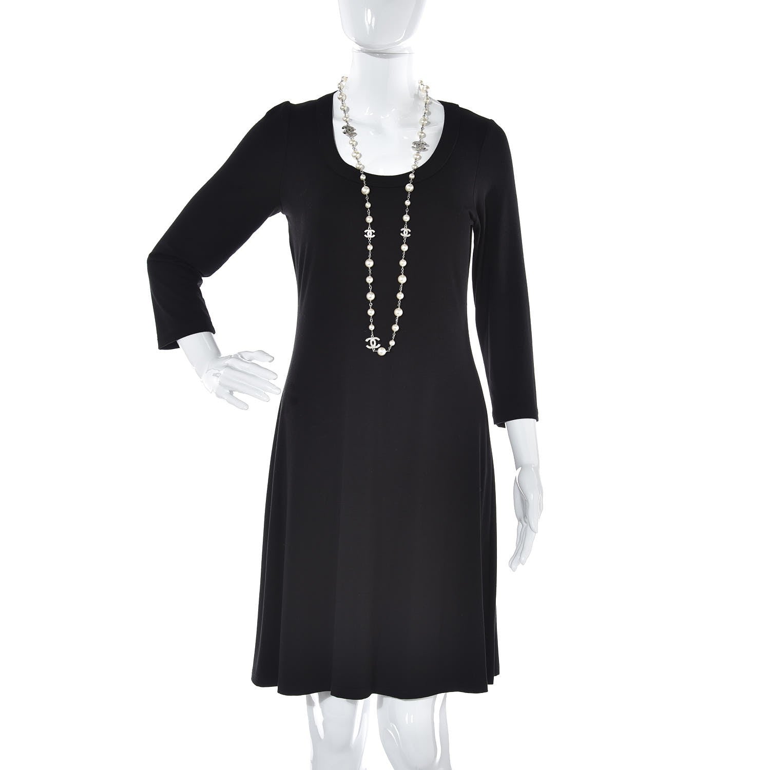 Chanel Crystal Pearl CC Long Necklace Silver 2 of 4