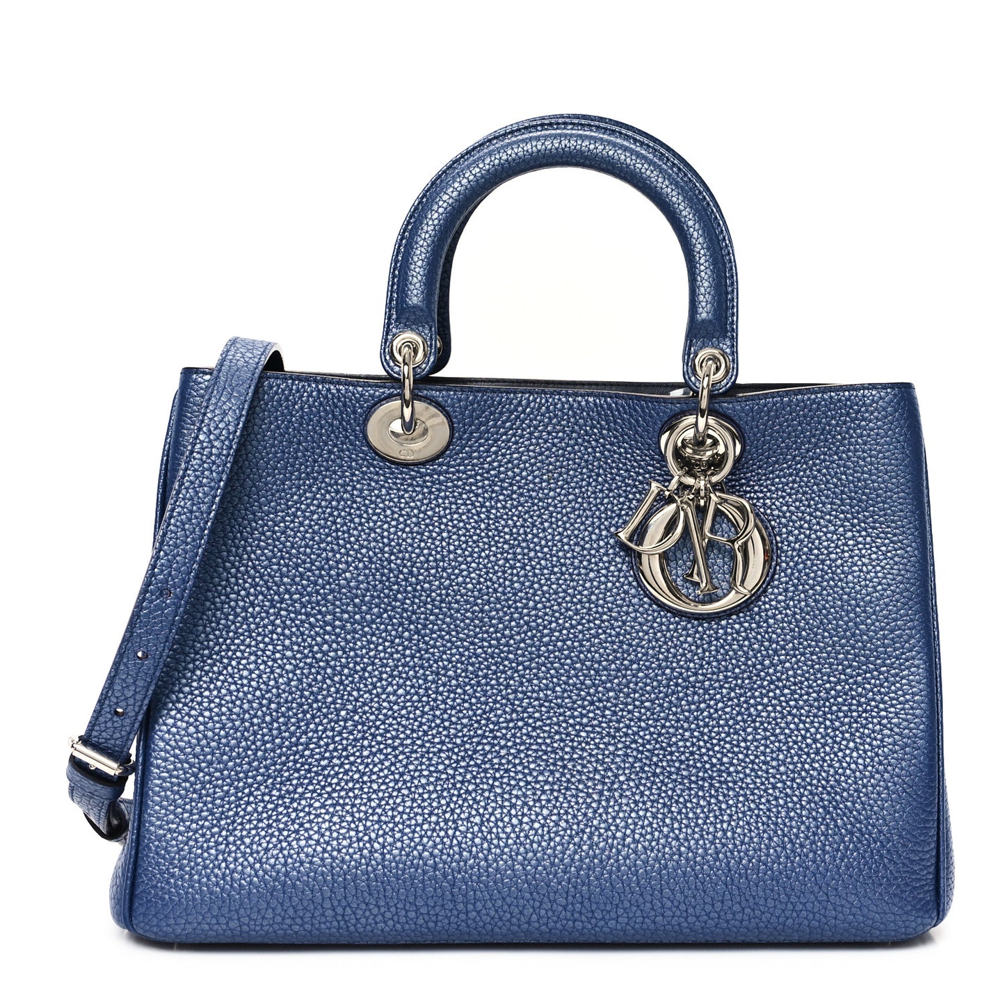Metallic Bullcalf Medium Diorissimo Tote Blue