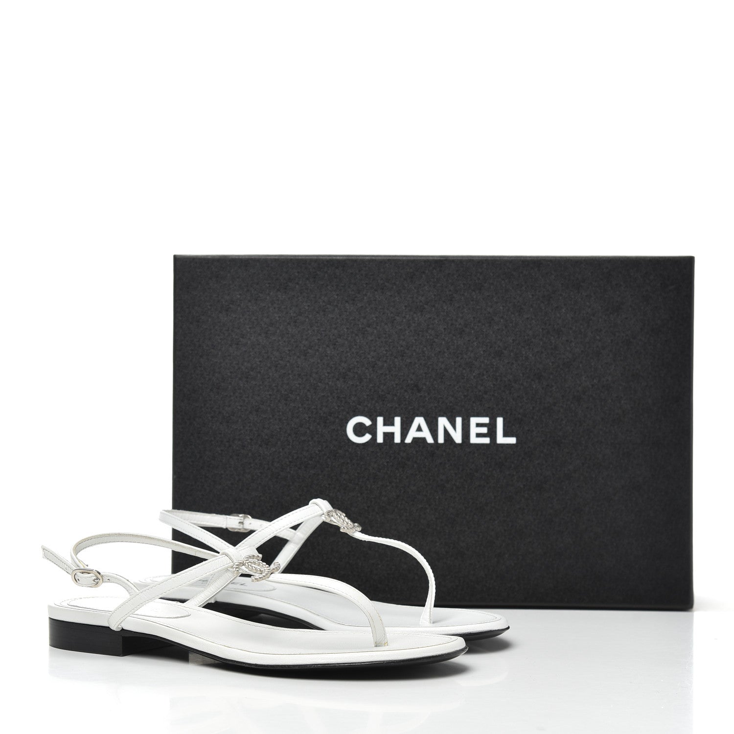 Chanel Lambskin CC Thong Sandals 36 White 8 of 8