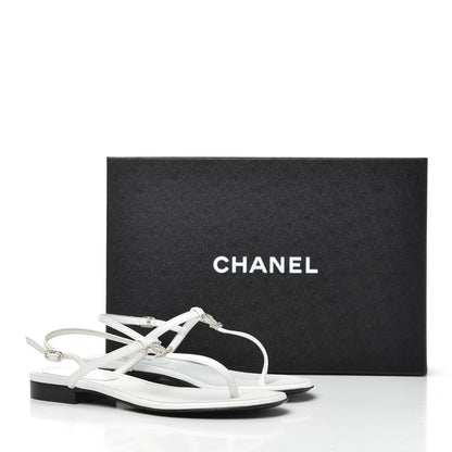 Chanel Lambskin CC Thong Sandals 36 White 8 of 8