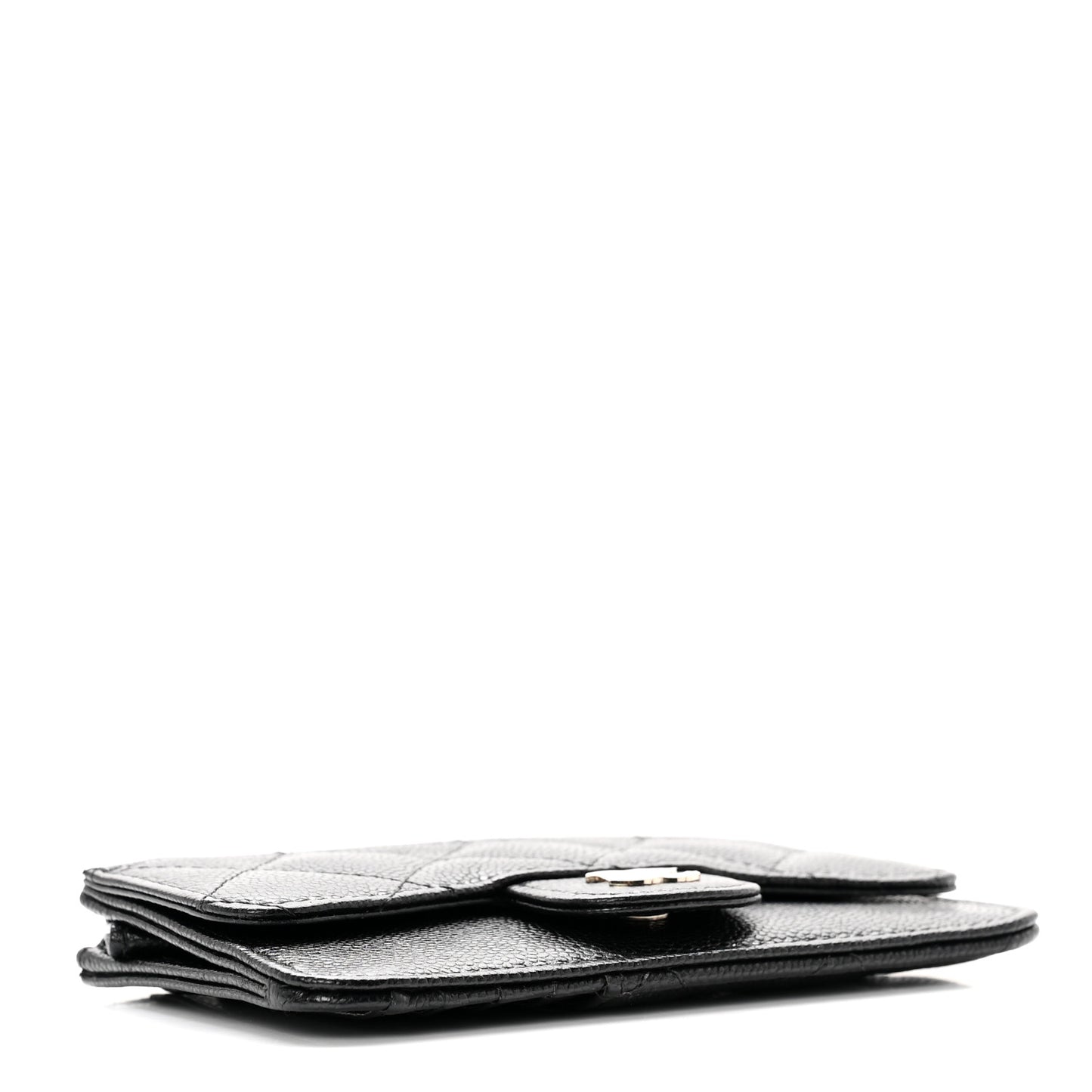 Caviar Quilted Flap Zip Card Holder Black