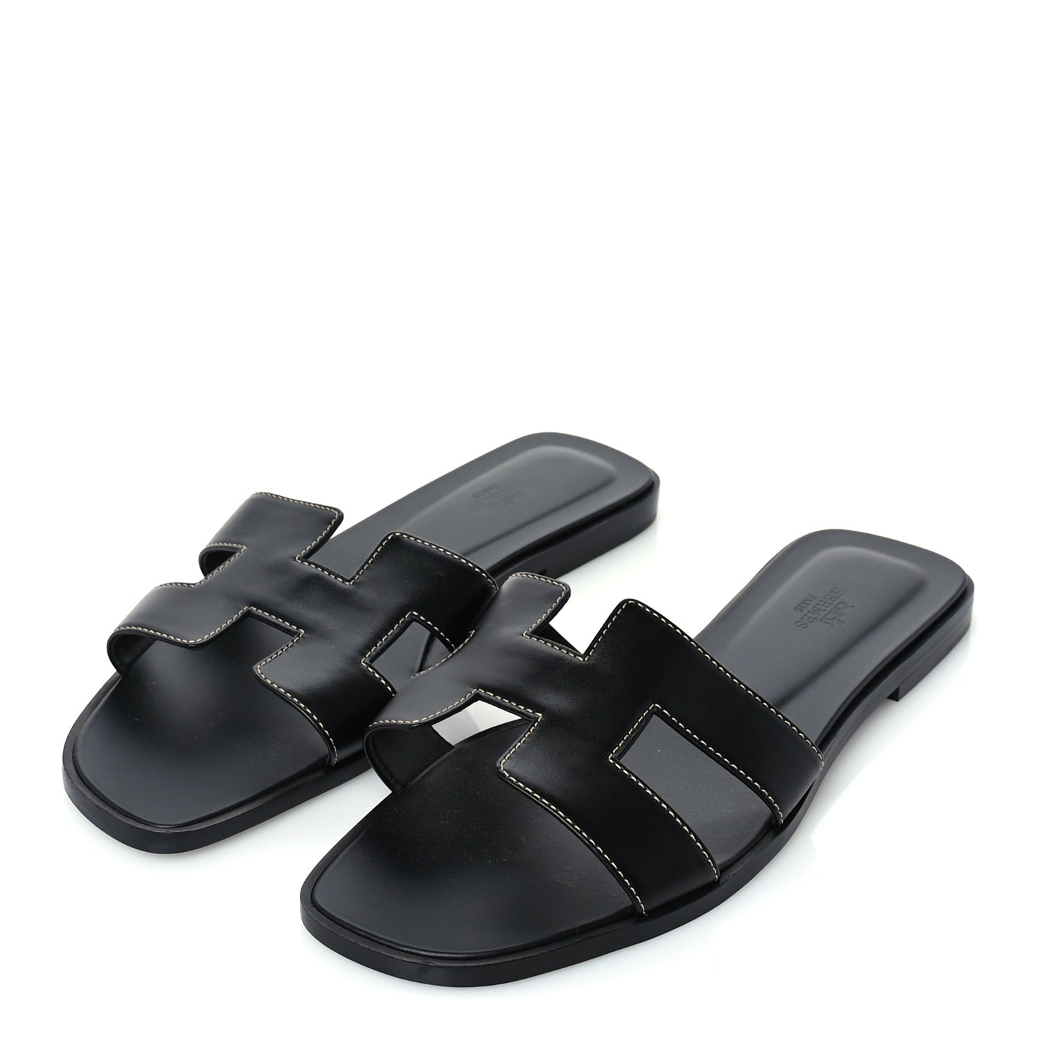Hermes Box Calfskin Oran Sandals 41 Black 2 of 7
