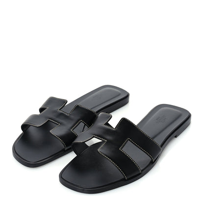 Hermes Box Calfskin Oran Sandals 41 Black 2 of 7