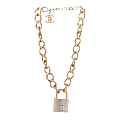 Chanel CC Oversized Padlock Necklace Gold Silver 3 of 7