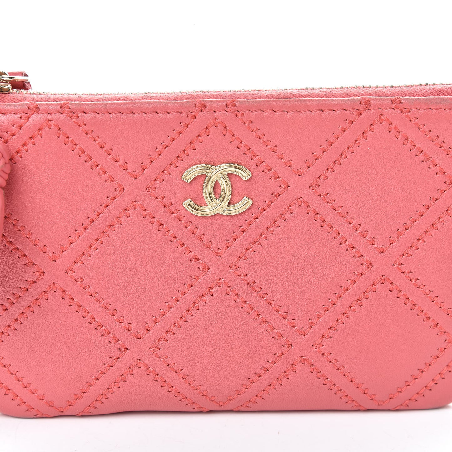 Lambskin Stitched Tassel Small Cosmetic Case Pink