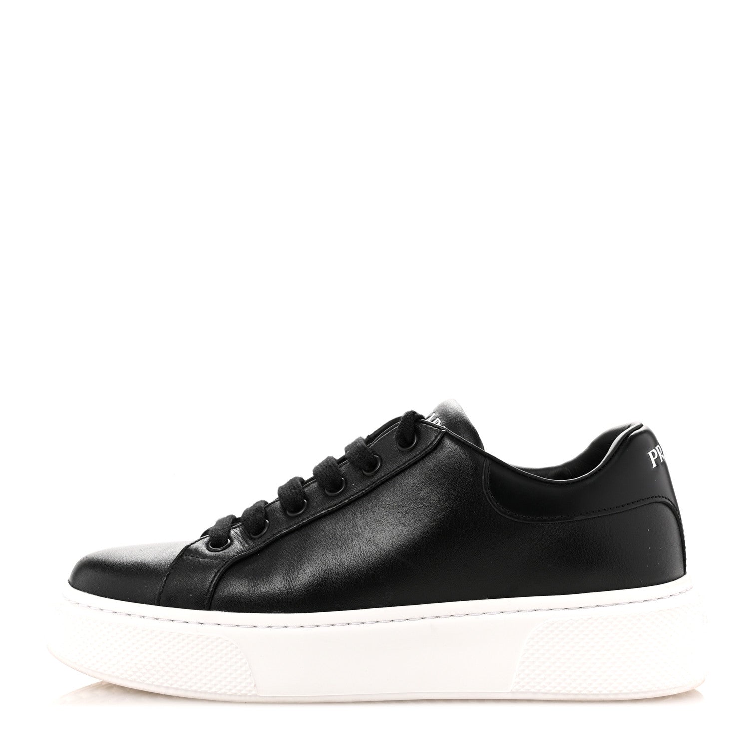 Prada Vitello Soft Logo Low Top 45mm Sneakers 36.5 Black White 1 of 11
