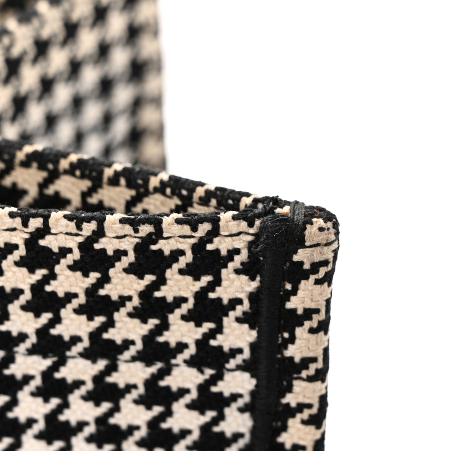 Canvas Houndstooth Embroidered Medium Book Tote Black White