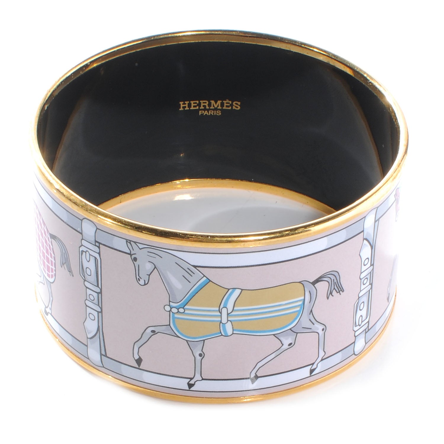 Hermes Enamel Printed Tenues Et Couvertures Extra Wide Bracelet 65 Pink 1 of 5