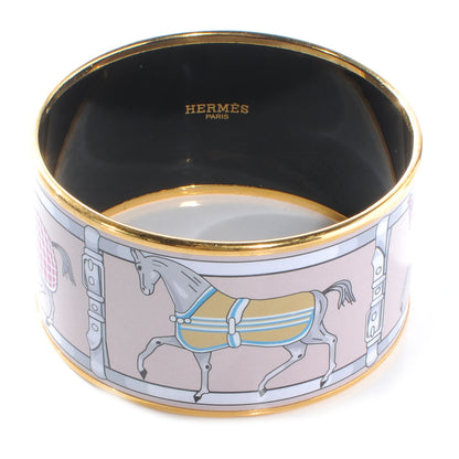 Hermes Enamel Printed Tenues Et Couvertures Extra Wide Bracelet 65 Pink 1 of 5
