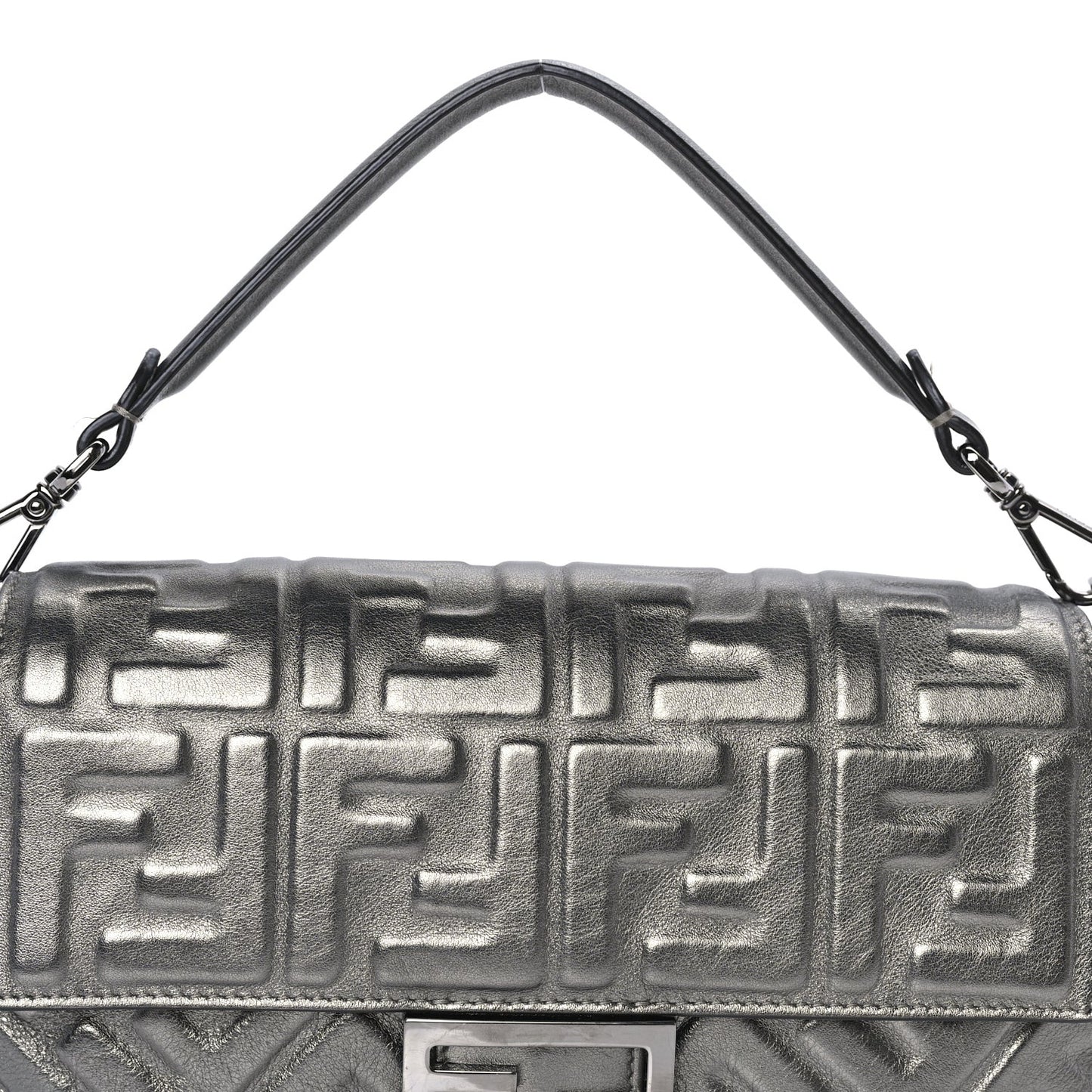 FENDI Nappa FF 1974 Embossed Baguette Black Black