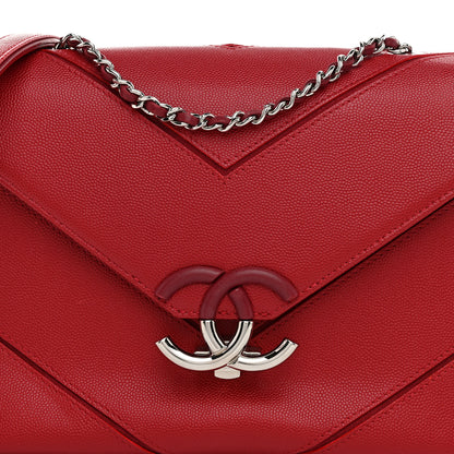 Chanel Caviar Macro Chevron Single Flap Red 8 of 10
