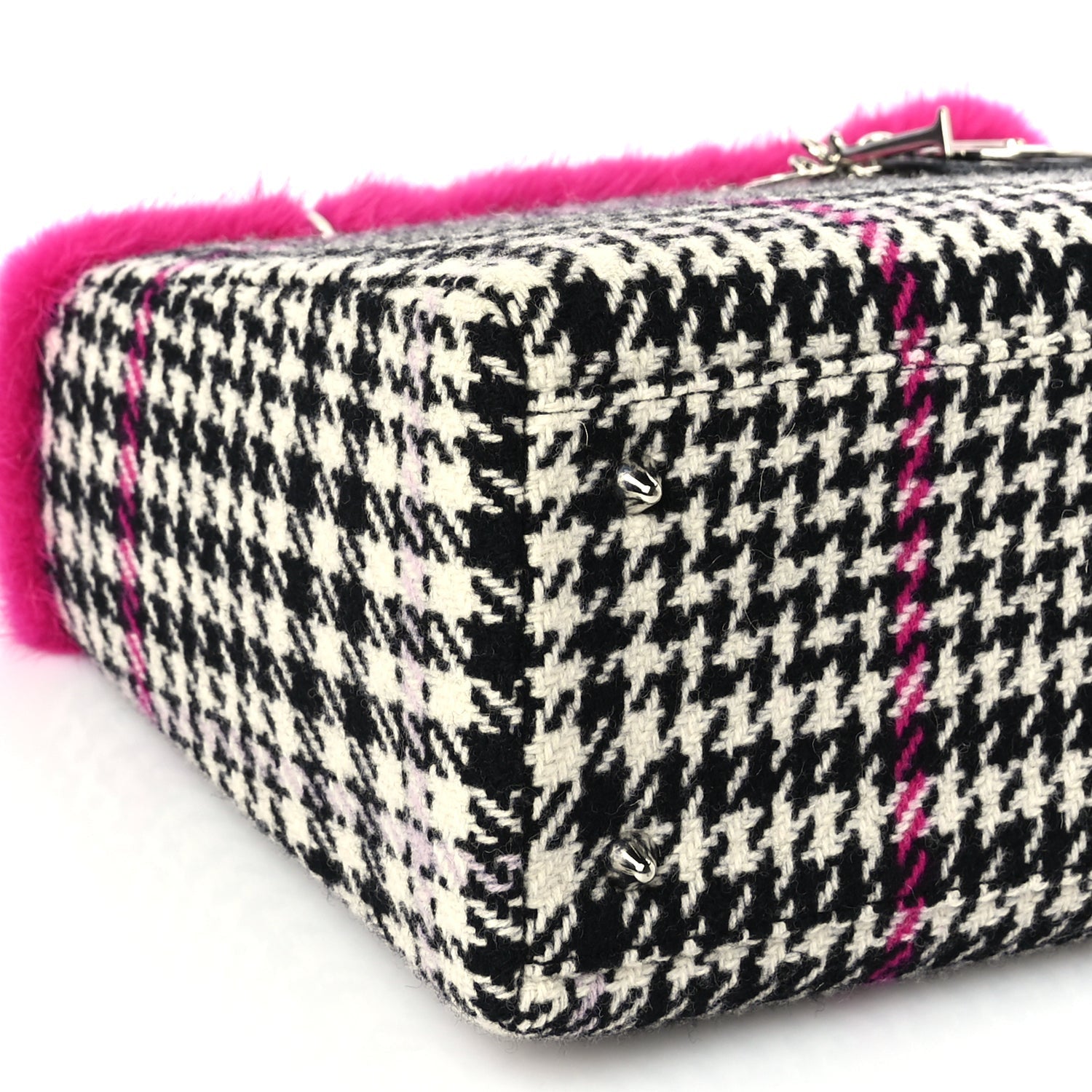 Christian Dior Tweed Crocodile Mink Plaid Medium Lady Dior Black Pink White 13 of 16