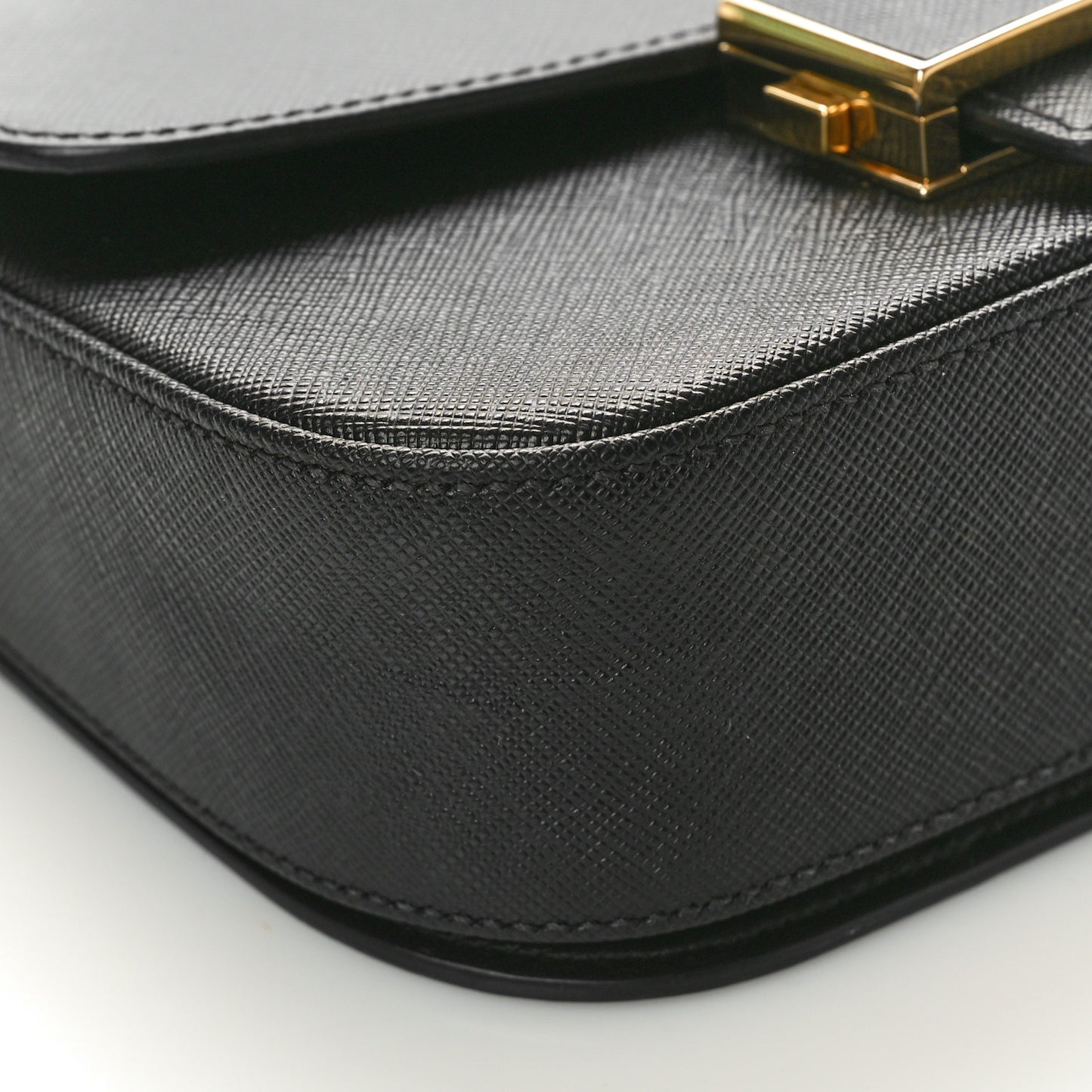 Saffiano Lux Embleme Flap Shoulder Bag Black